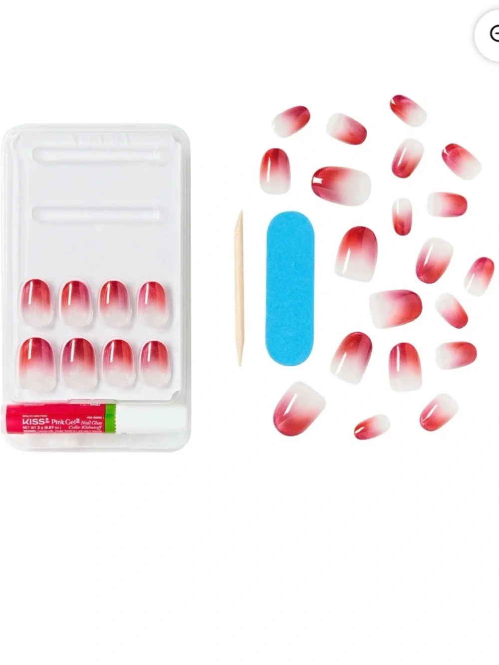 KISS Mystical Moment Press-On Nails Heartbeats Red Ombre Shimmer 28ct New